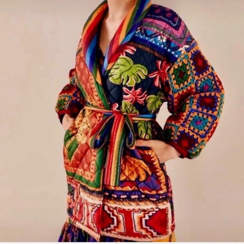 NWT FARM Rio Patchwork Tapestry Crochet Puffer Jacket - Picture 2 of 12